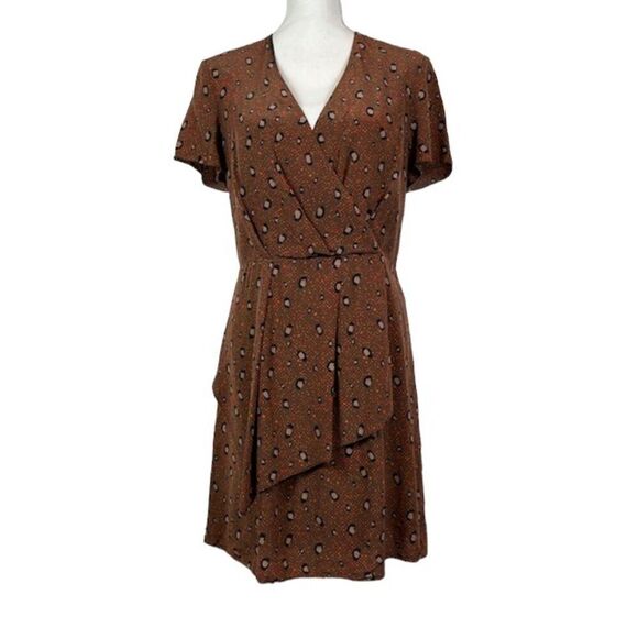 Slate & Willow Silk Rust Leopard Print Mini Dress Tiered Layers Women's Size 10 - Picture 2 of 13